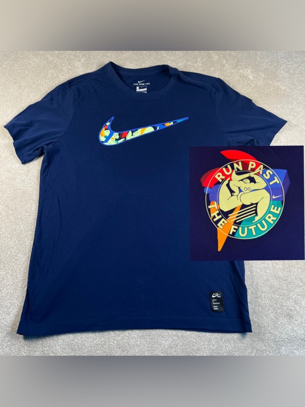 nike air x Kelly Anna Run Past The Future TShirt Navy Mens Large Dri Fit Graphic
